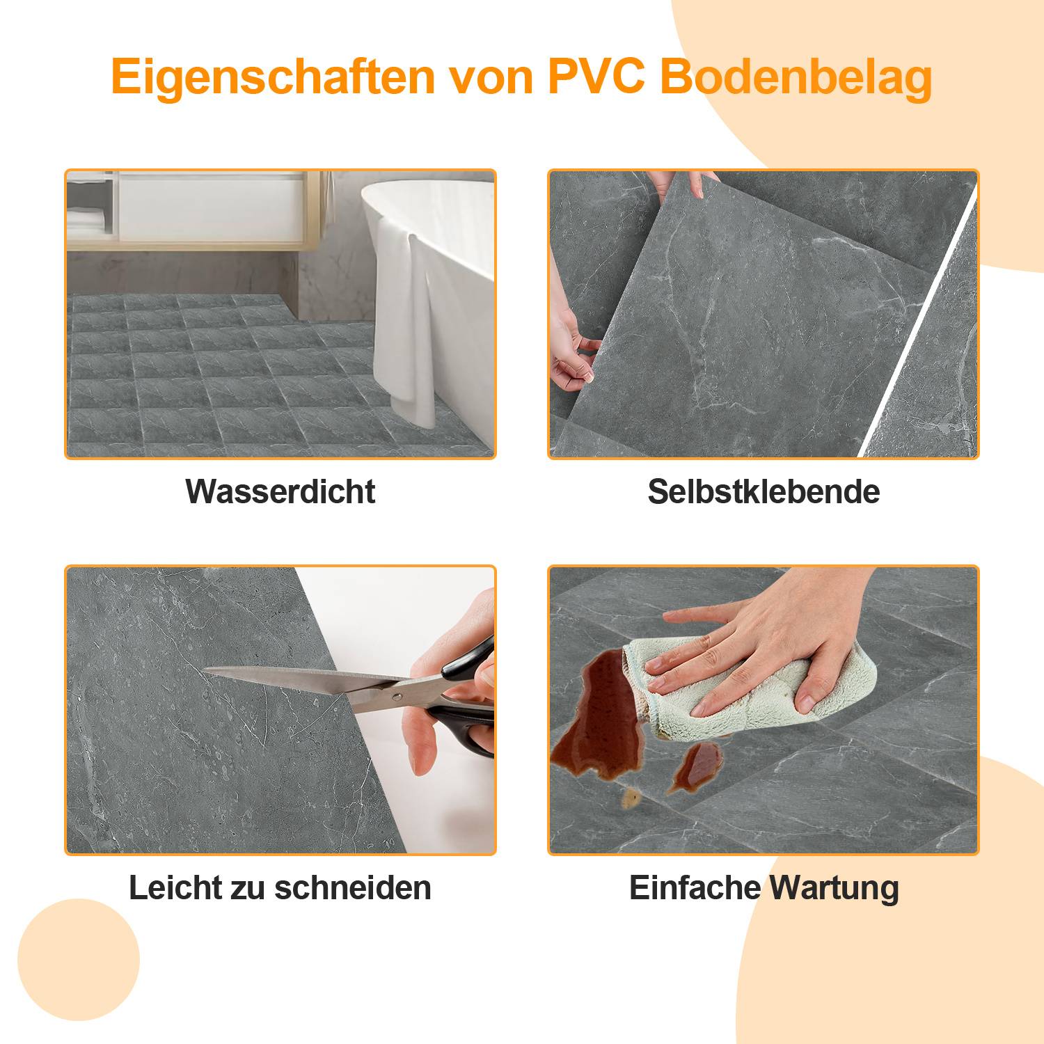 PVC Vinylboden Bodenbelag Vinyl Bodenfliesen 1 m² Selbstklebend Marmor Grau 11 Stück Marmoroptik Fliesen Design Bodenbelag gefühlsecht