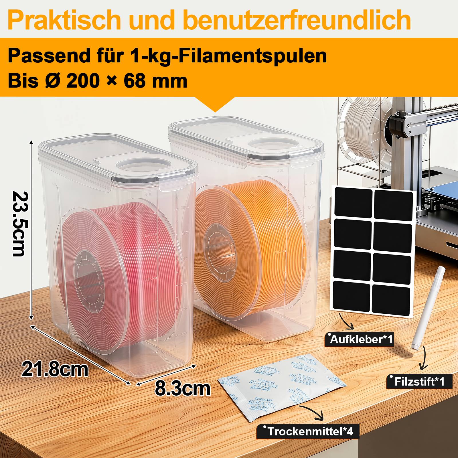 2er-Set 3D Drucker Filament Aufbewahrungsbox 4L, Wasserdichte Trockenbox mit Trockenmittel für 1,75mm Filament