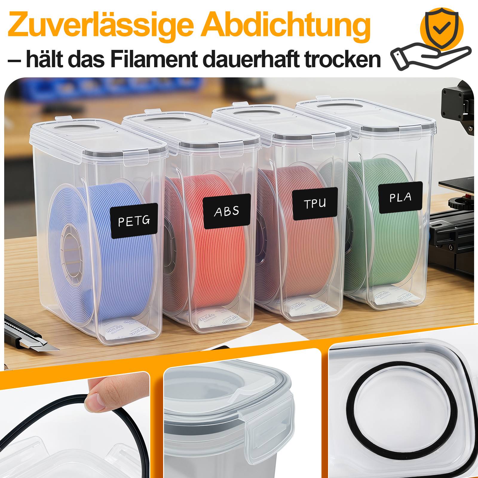 8er-Set 3D Drucker Filament Aufbewahrungsbox 4L, Wasserdichte Trockenbox mit Trockenmittel für 1,75mm Filament