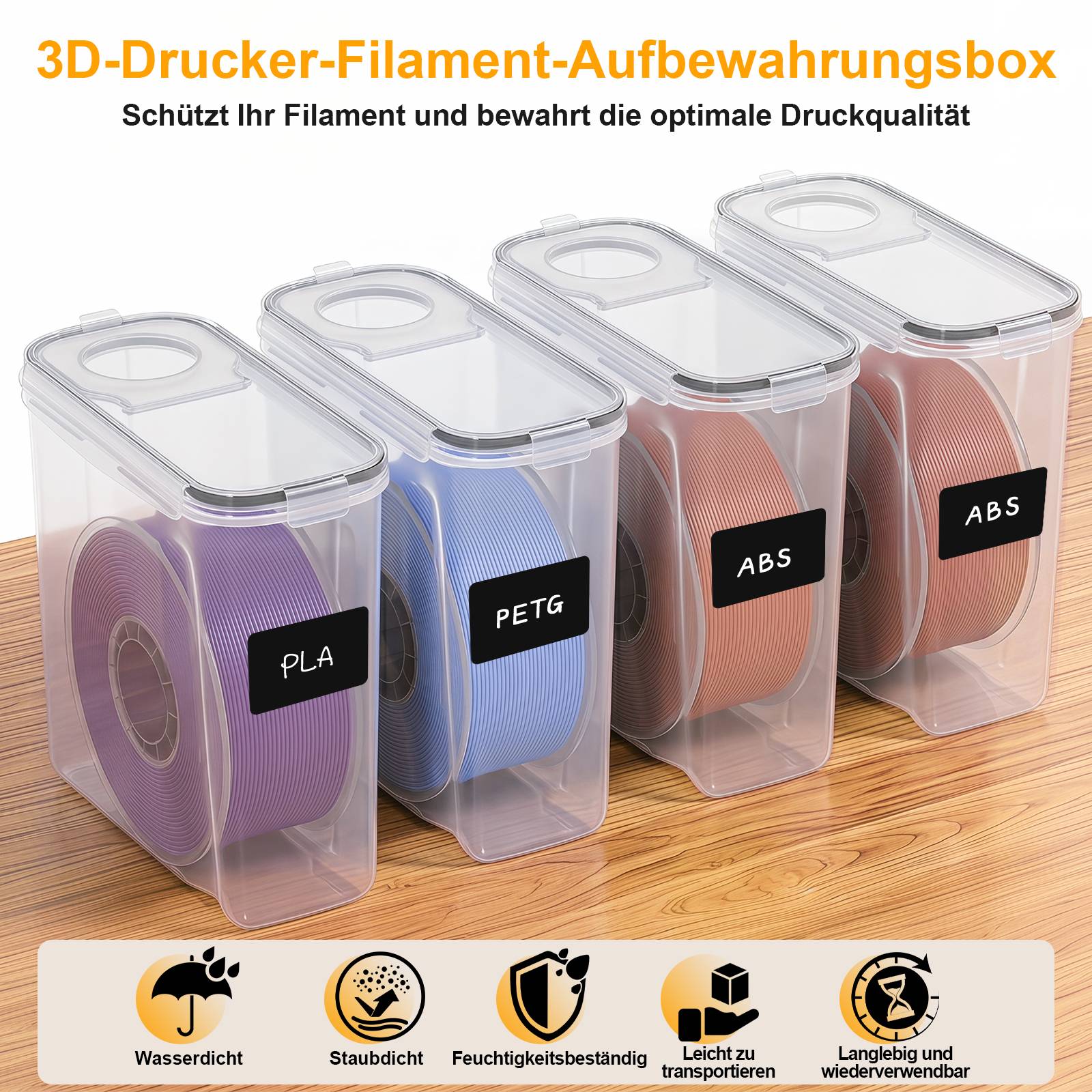 2er-Set 3D Drucker Filament Aufbewahrungsbox 4L, Wasserdichte Trockenbox mit Trockenmittel für 1,75mm Filament