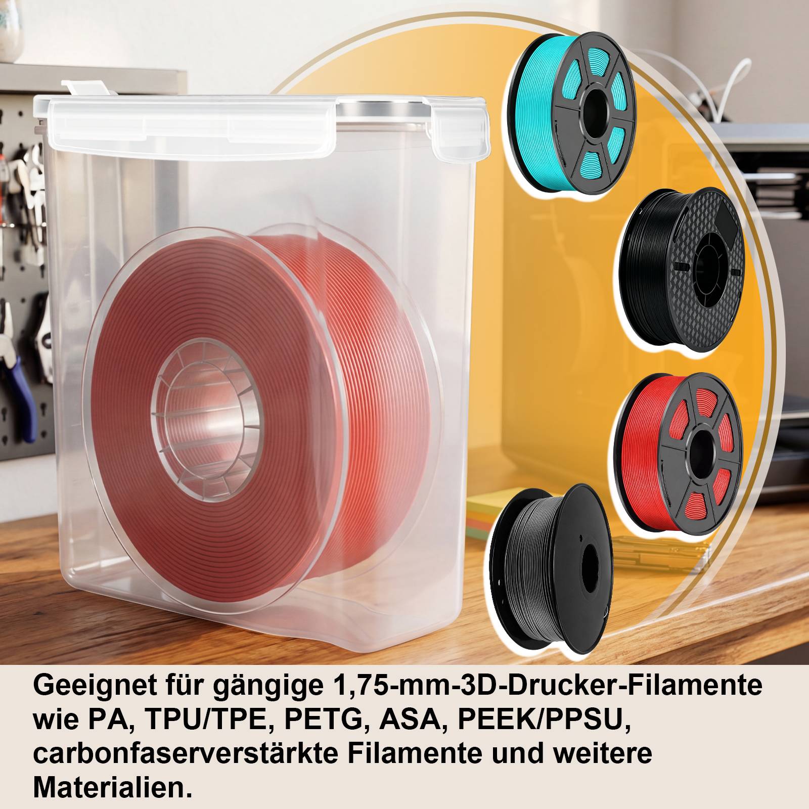 3D Drucker Filament Aufbewahrungsbox 4L, Wasserdichte Trockenbox mit Feuchtigkeitsschutz für 1,75mm Filament