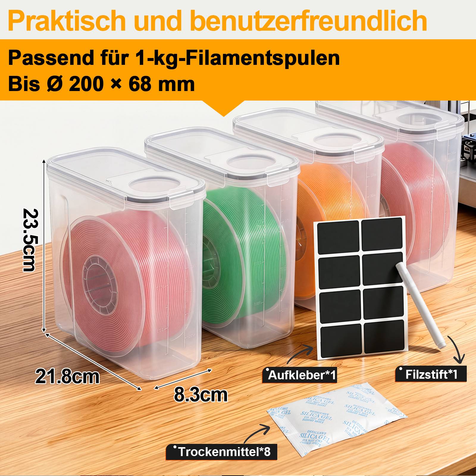 3D Drucker Filament Aufbewahrungsbox 4L, Wasserdichte Trockenbox mit Feuchtigkeitsschutz für 1,75mm Filament