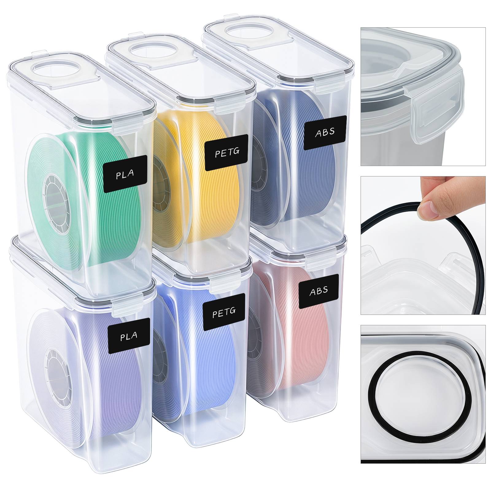 6er-Set 3D Drucker Filament Aufbewahrungsbox 4L, Wasserdichte Trockenbox mit Trockenmittel für 1,75mm Filament