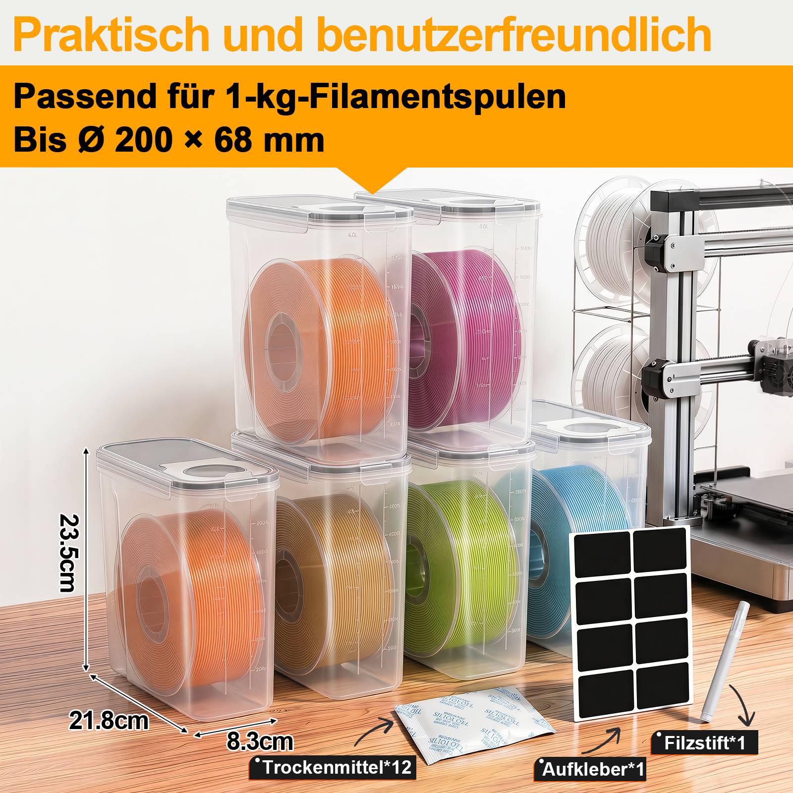 3D Drucker Filament Aufbewahrungsbox 4L, Wasserdichte Trockenbox mit Feuchtigkeitsschutz für 1,75mm Filament