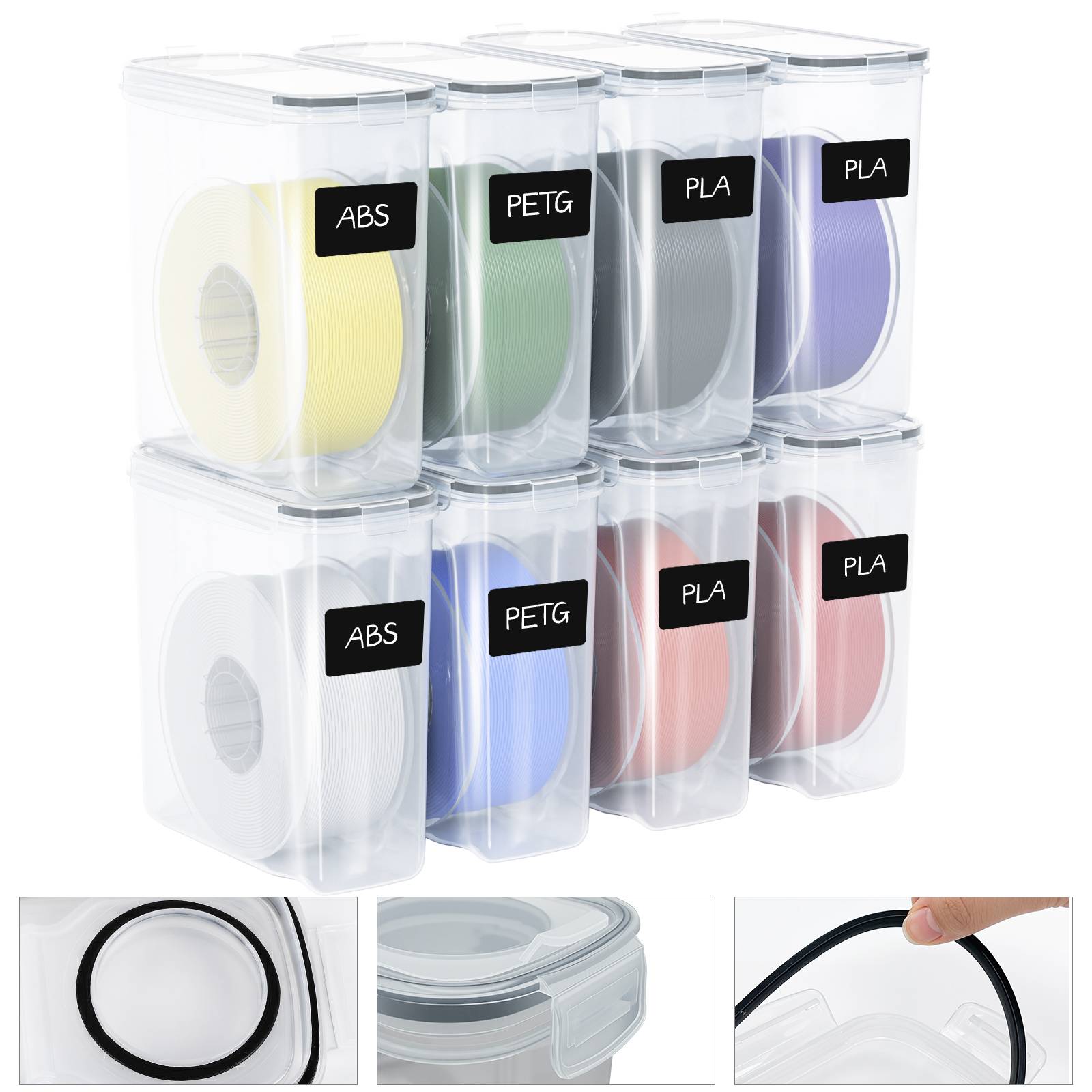 8er-Set 3D Drucker Filament Aufbewahrungsbox 4L, Wasserdichte Trockenbox mit Trockenmittel für 1,75mm Filament