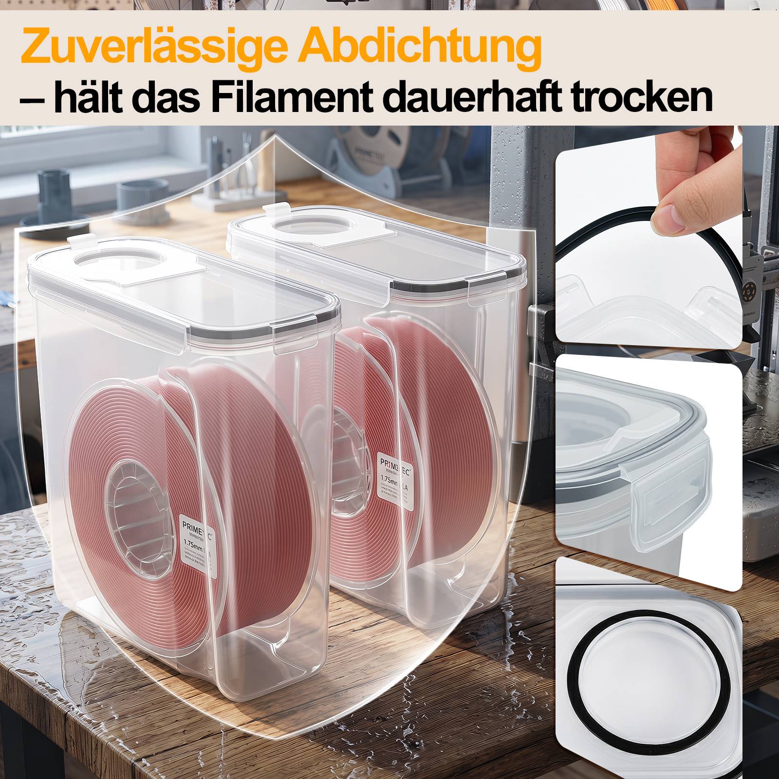 Luftdichte 3D Drucker Filament Trockenbox 4L, Aufbewahrungsbox mit Feuchtigkeitsschutz für 1,75mm Filament (PLA/PETG)