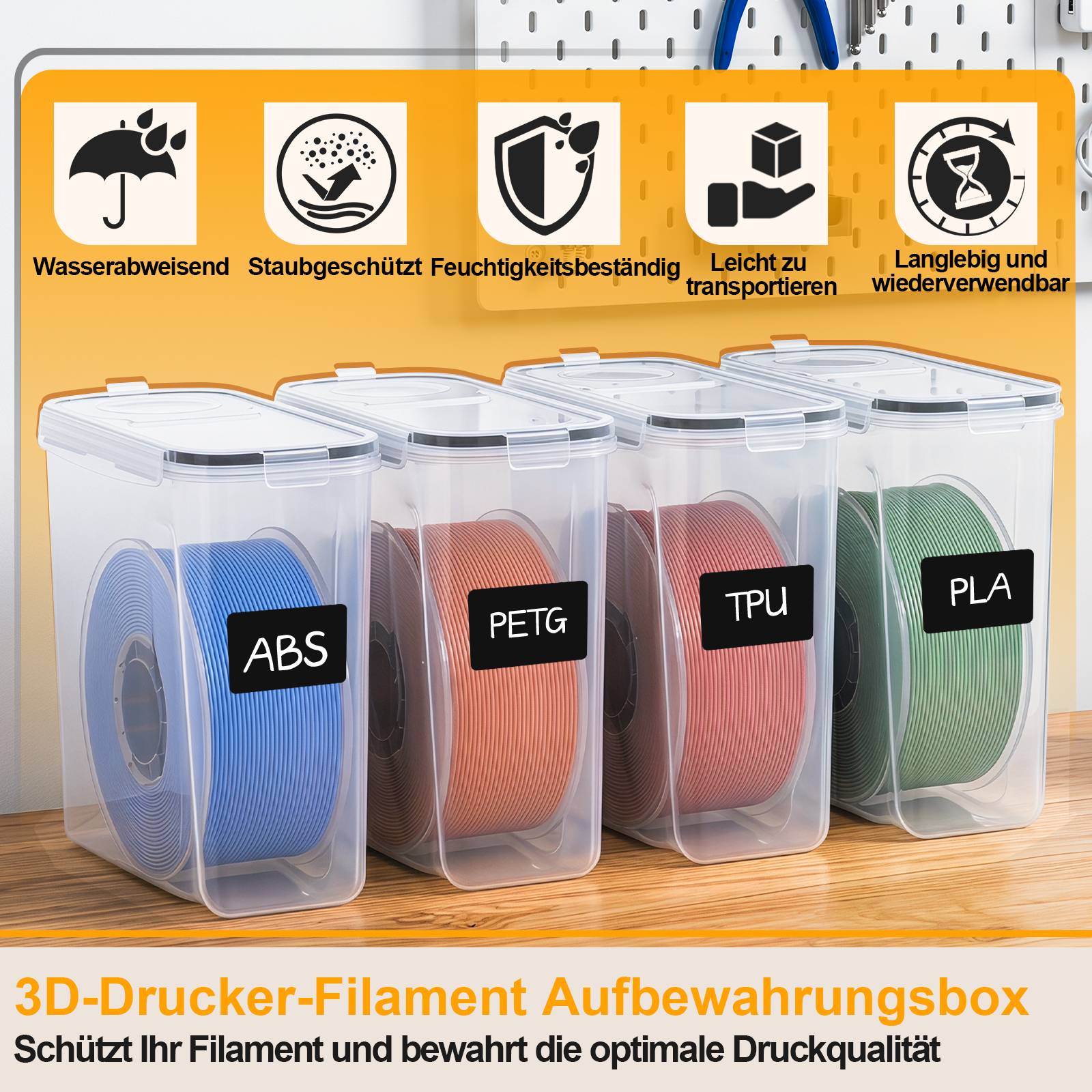 2er-Set 3D Drucker Filament Aufbewahrungsbox 4L, Wasserdichte Trockenbox für 1,75mm Filament (PLA/PETG/TPU)