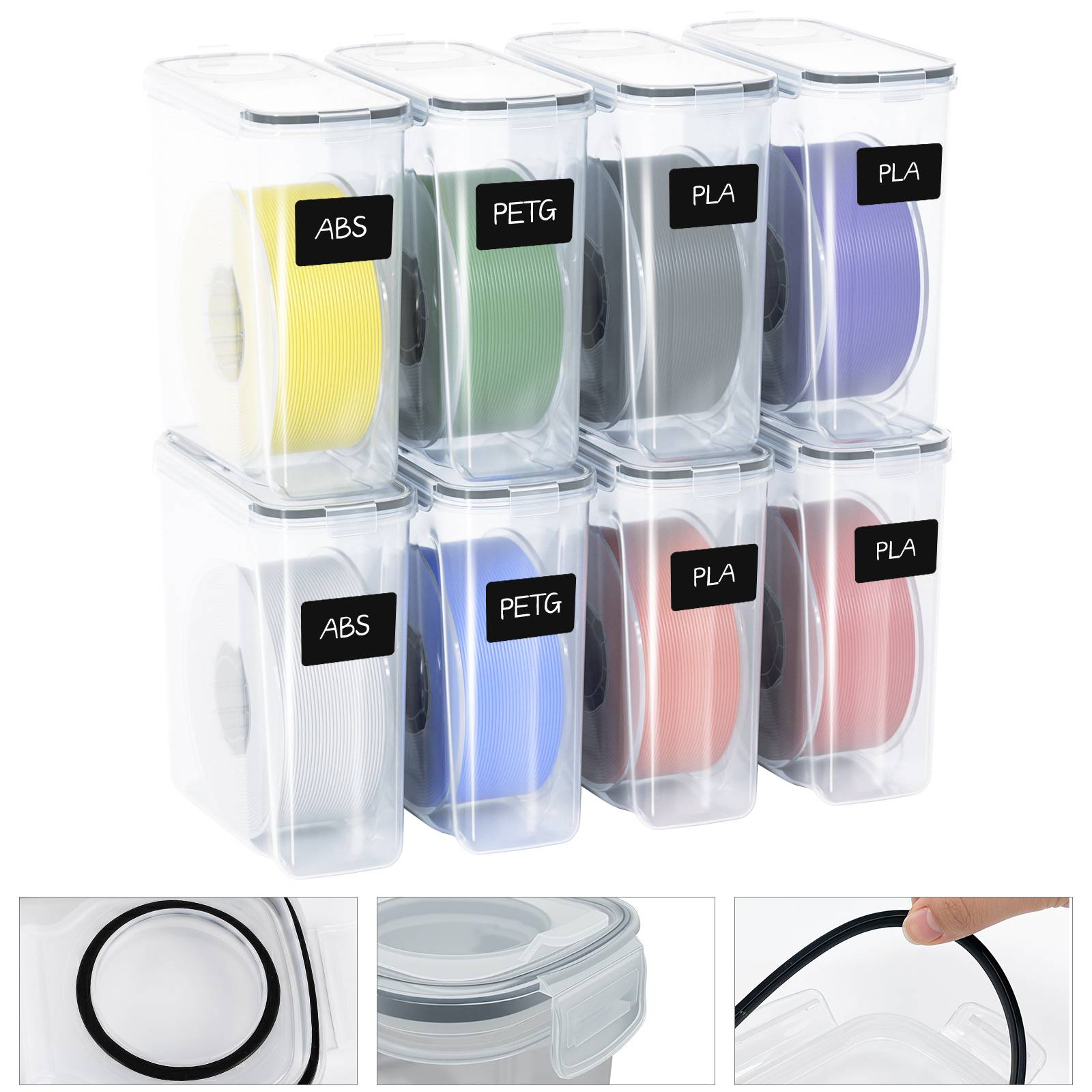 8er-Set 3D Drucker Filament Aufbewahrungsbox 4L, Wasserdichte Trockenbox für 1,75mm Filament (PLA/PETG/TPU)