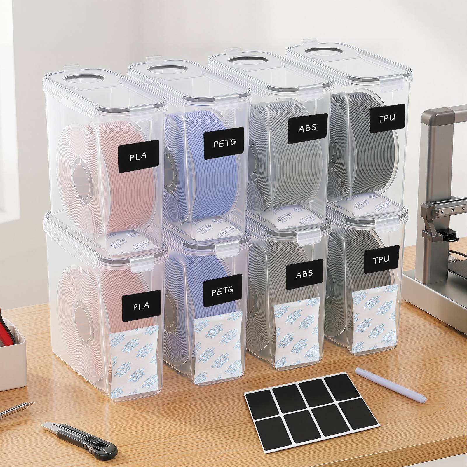 Luftdichte 3D Drucker Filament Trockenbox 4L, Aufbewahrungsbox mit Feuchtigkeitsschutz für 1,75mm Filament (PLA/PETG)