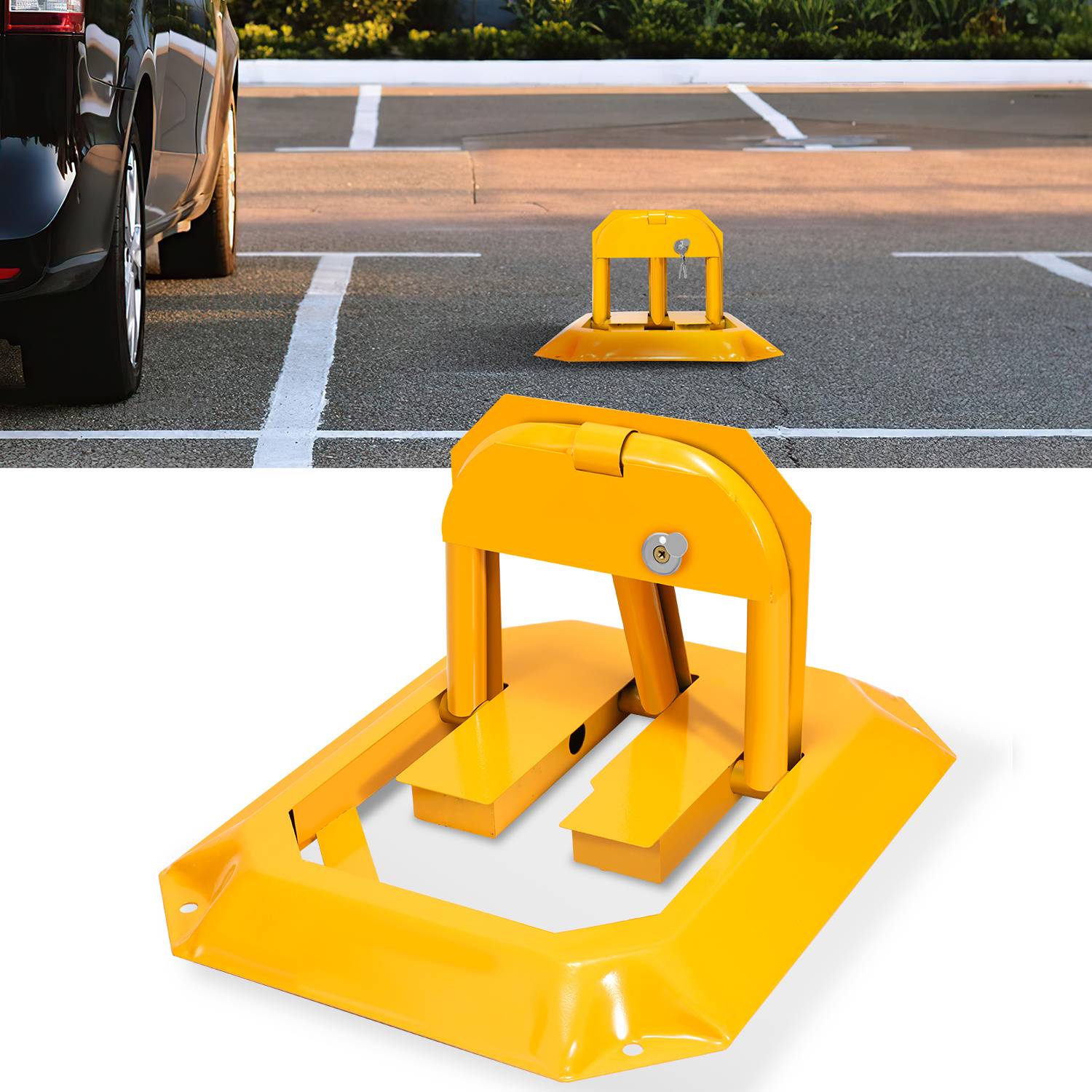 Parkplatzsperre klappbar, Parkbügel abschließbar mit Schlüssel, gelb 1 Stück