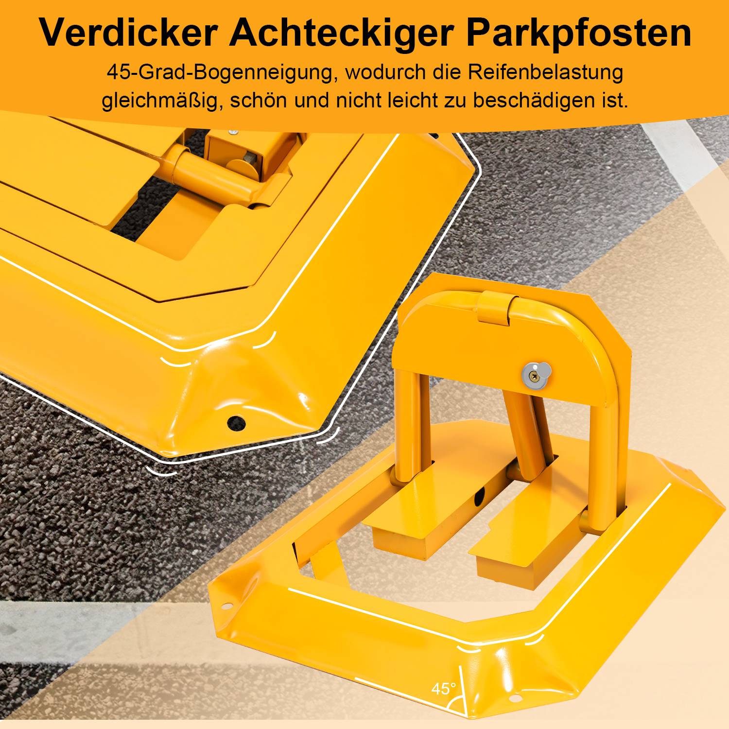 Parkplatzsperre klappbar, Parkbügel abschließbar mit Schlüssel, gelb 1 Stück