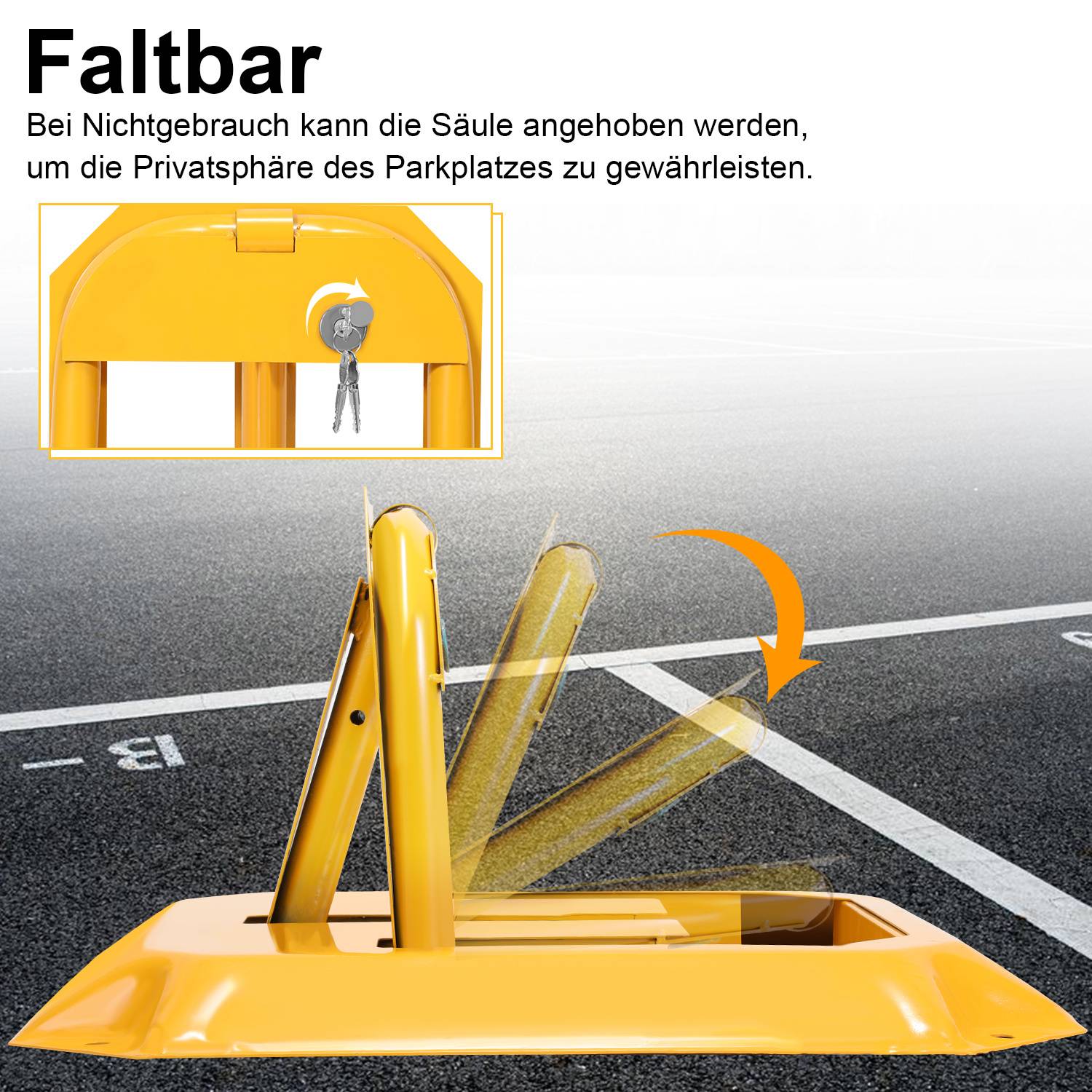 Parkplatzsperre klappbar, Parkbügel abschließbar mit Schlüssel, gelb 1 Stück