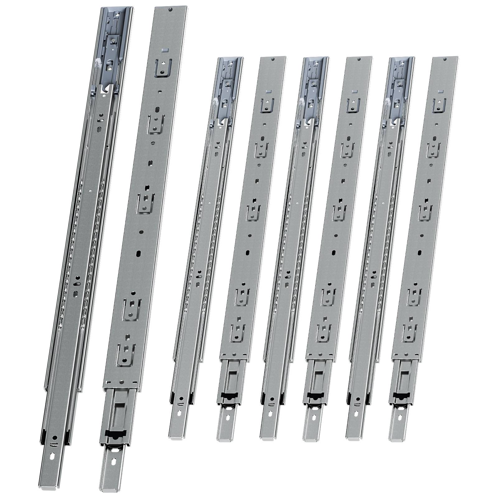 4 Paar Schubladenschienen 600 mm Vollauszug, 3-teilig, Softclose mit Selbsteinzug, 45 kg Tragkraft, Schubladenauszug aus Stahl