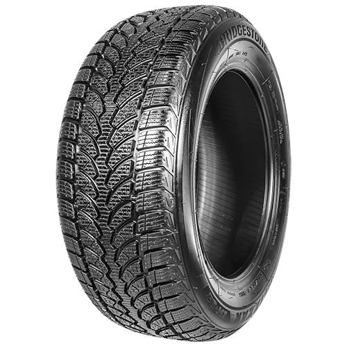 Ein schwarzer Bridgestone-Reifen mit einem detaillierten Profilmuster, isoliert auf einem einfachen dunklen Hintergrund dargestellt.