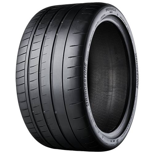 Schwarzer Bridgestone Potenza Sport-Performance-Reifen auf einfarbigem schwarzem Hintergrund gezeigt.