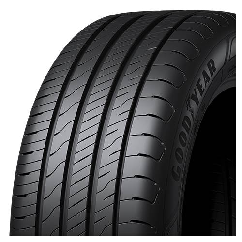 Großaufnahme eines Goodyear-Autoreifens, die das Profilmuster und das Seitenwand-Branding vor schwarzem Hintergrund zeigt.