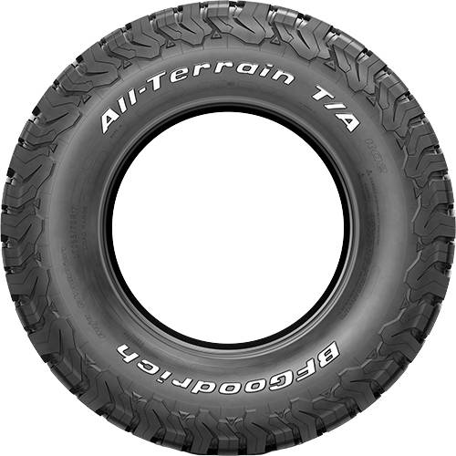 Schwarzer Geländereifen mit tiefem Profil und weißer Beschriftung „All-Terrain T/A BFGoodrich