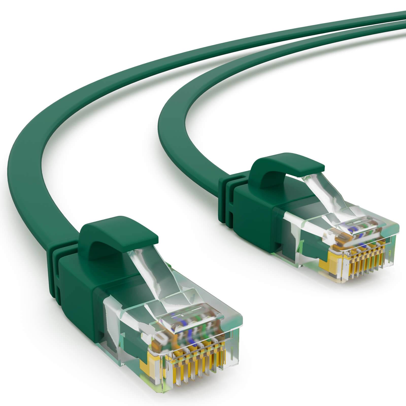hb-digital 2m Patch Kabel CAT 6 Flachkabel bis zu 1000Mbit/s, U/UTP, PVC Mantel flach grün