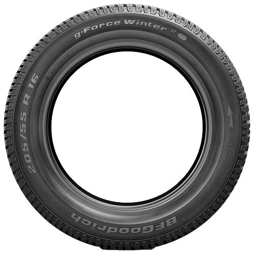Schwarzer Winterreifen von vorne gezeigt, beschriftet mit „g-force winter