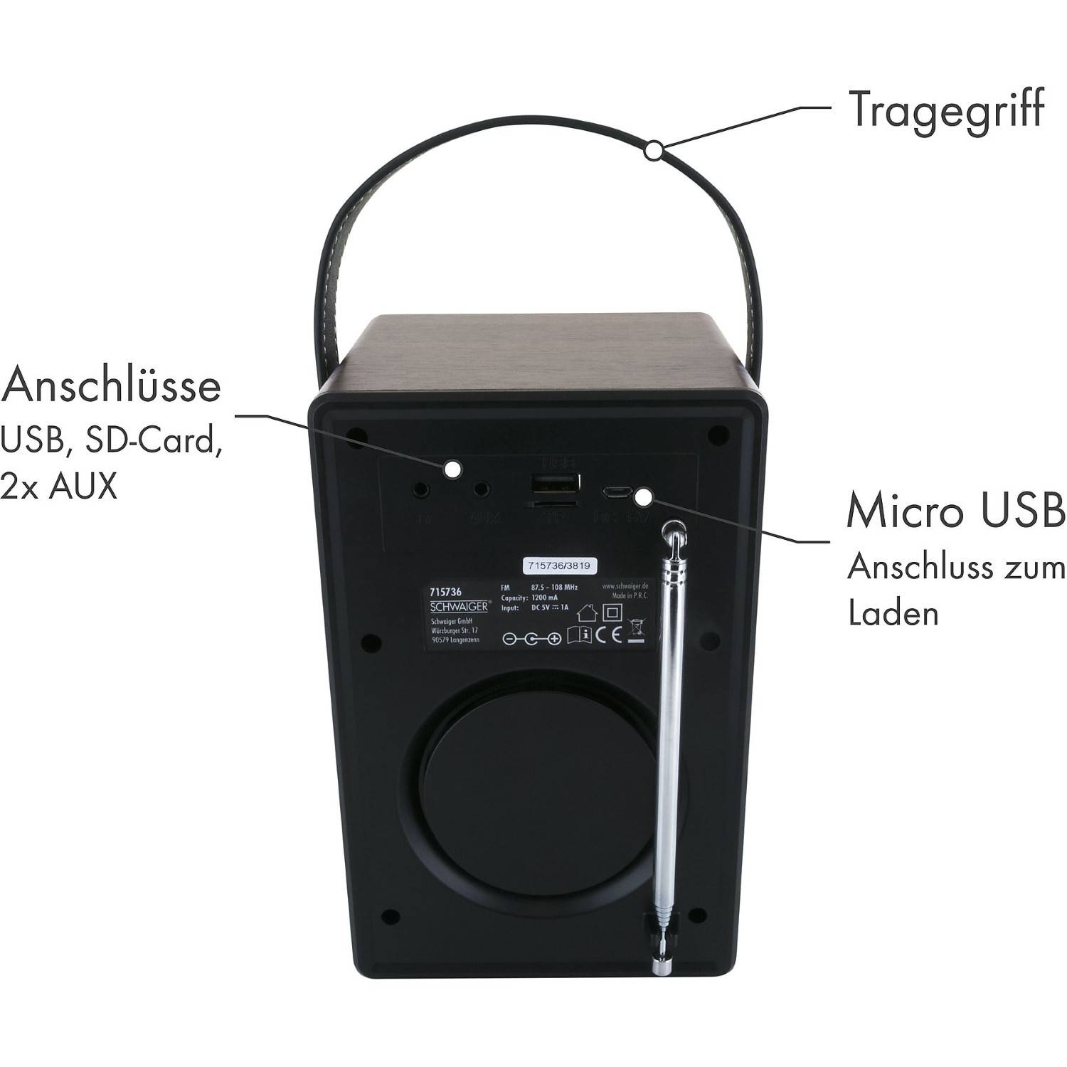 Radiowecker tragbar mit Bluetooth Lautsprecher AUX