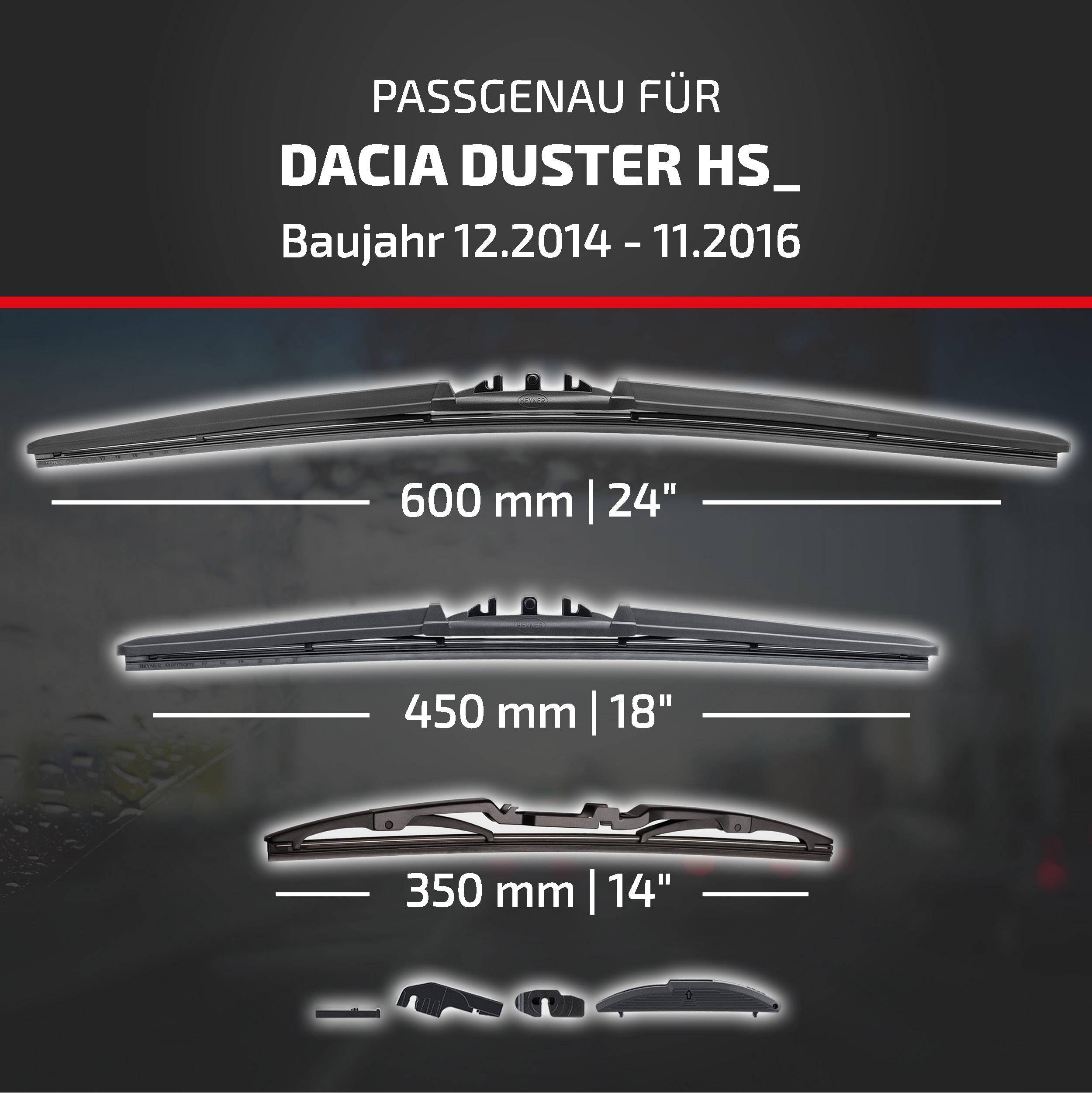 HEYNER® Scheibenwischer Komplettset für DACIA DUSTER 12.2014 - 11.2016, HYBRID Flachbalkenwischer,