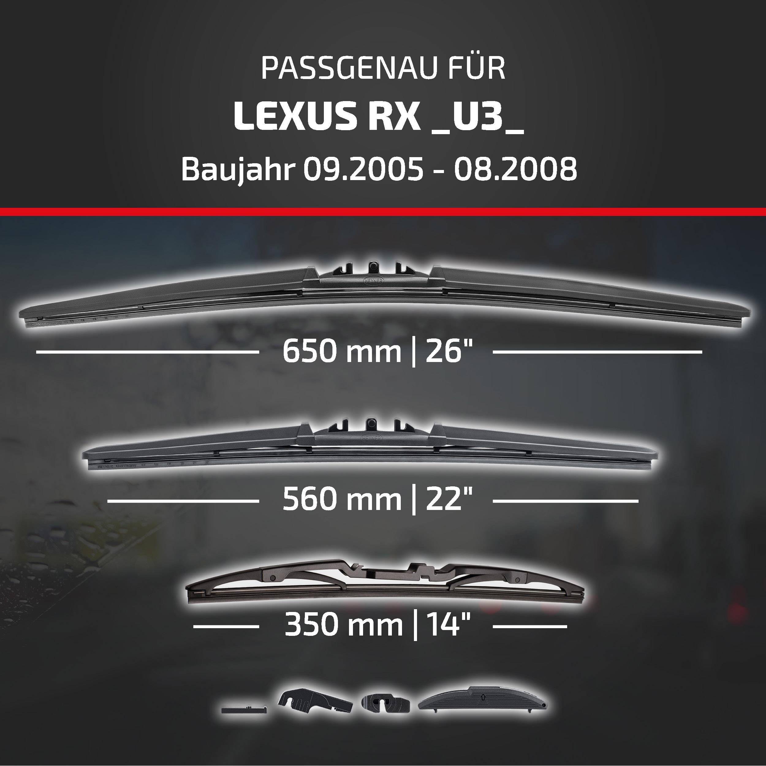 HEYNER® Scheibenwischer Komplettset für LEXUS RX 09.2005 - 08.2008, HYBRID Flachbalkenwischer,