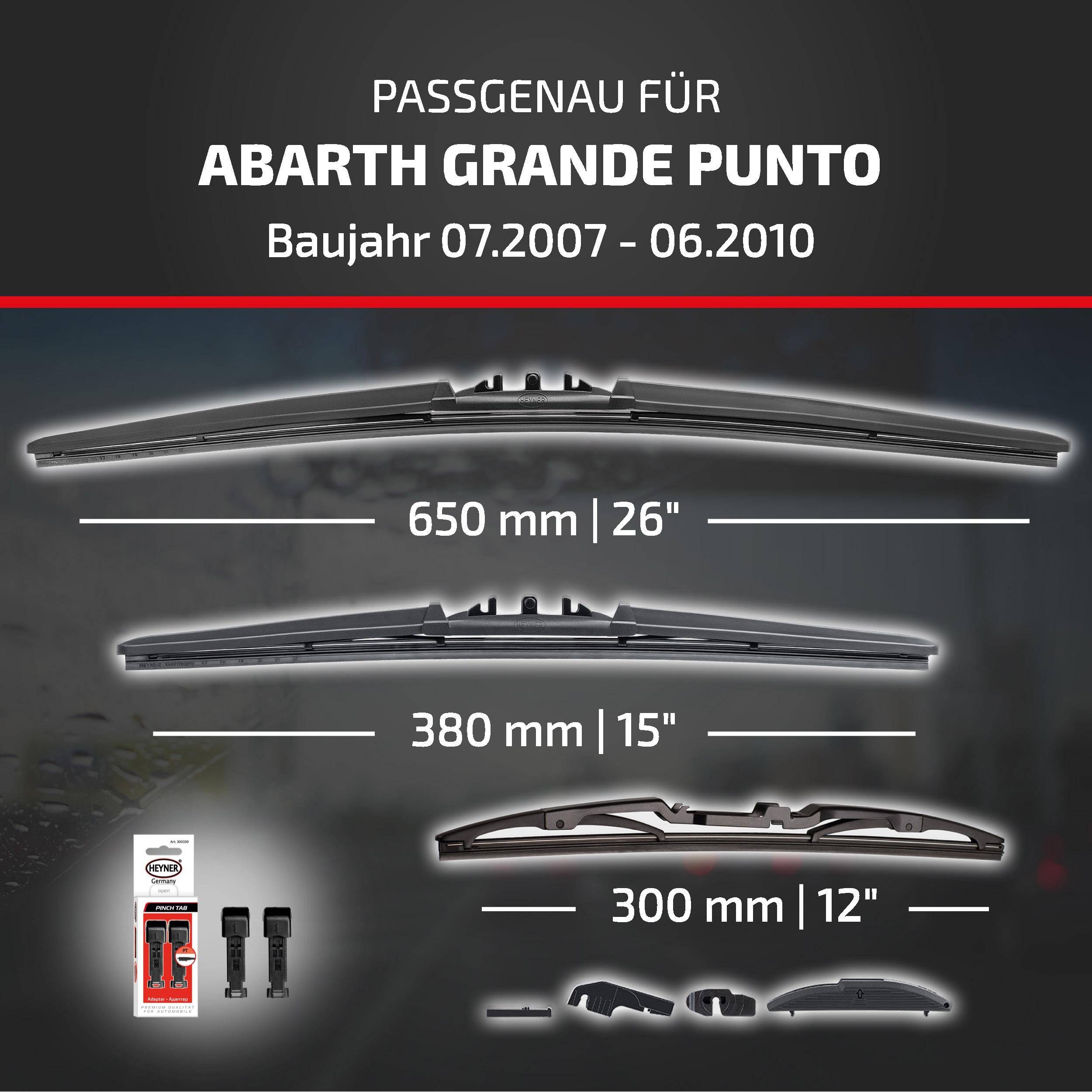 HEYNER® Scheibenwischer Komplettset für ABARTH GRANDE PUNTO (07.2007 - 06.2010) HYBRID Flachbalkenwischer