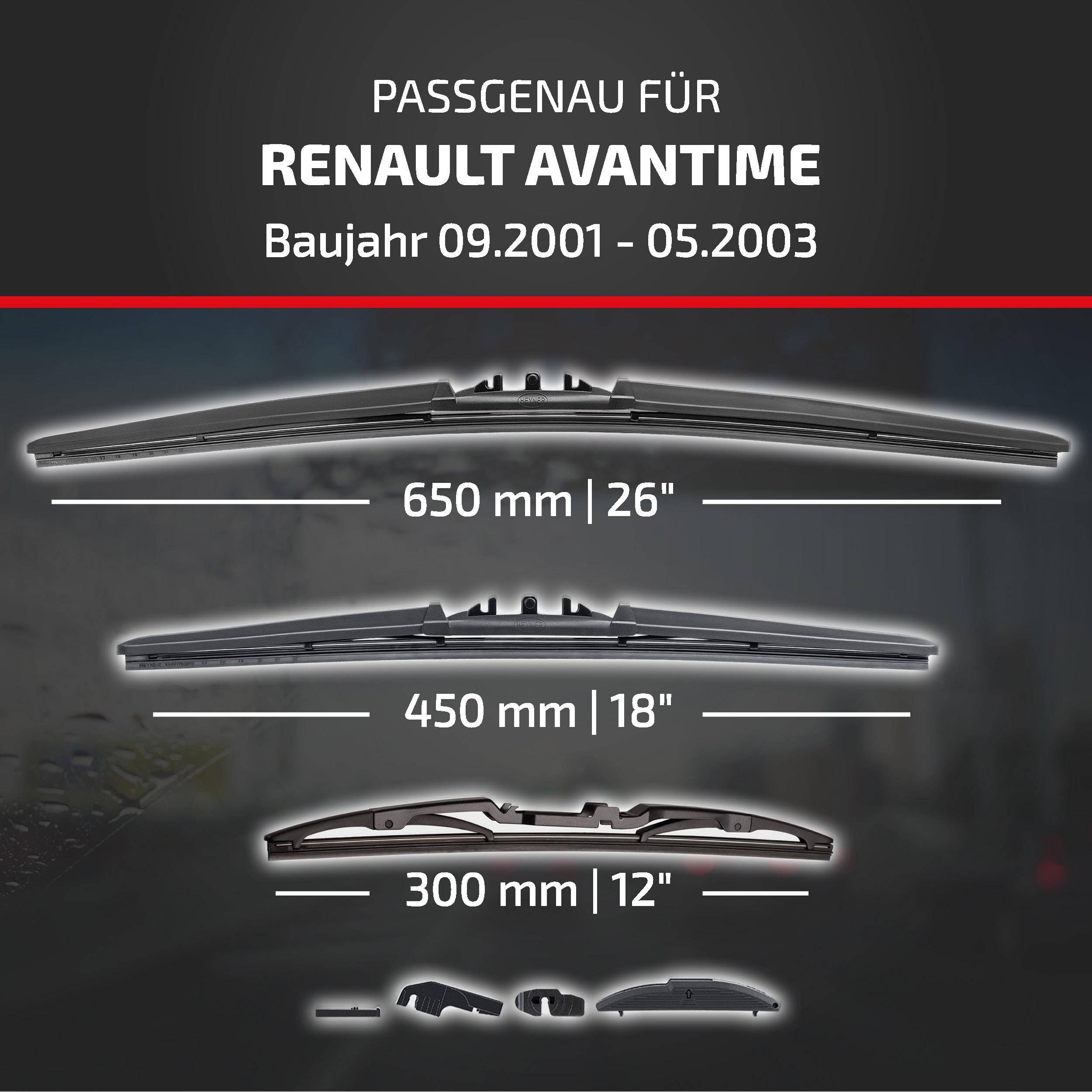 HEYNER® Scheibenwischer Komplettset für RENAULT AVANTIME 09.2001 - 05.2003, HYBRID Flachbalkenwischer,