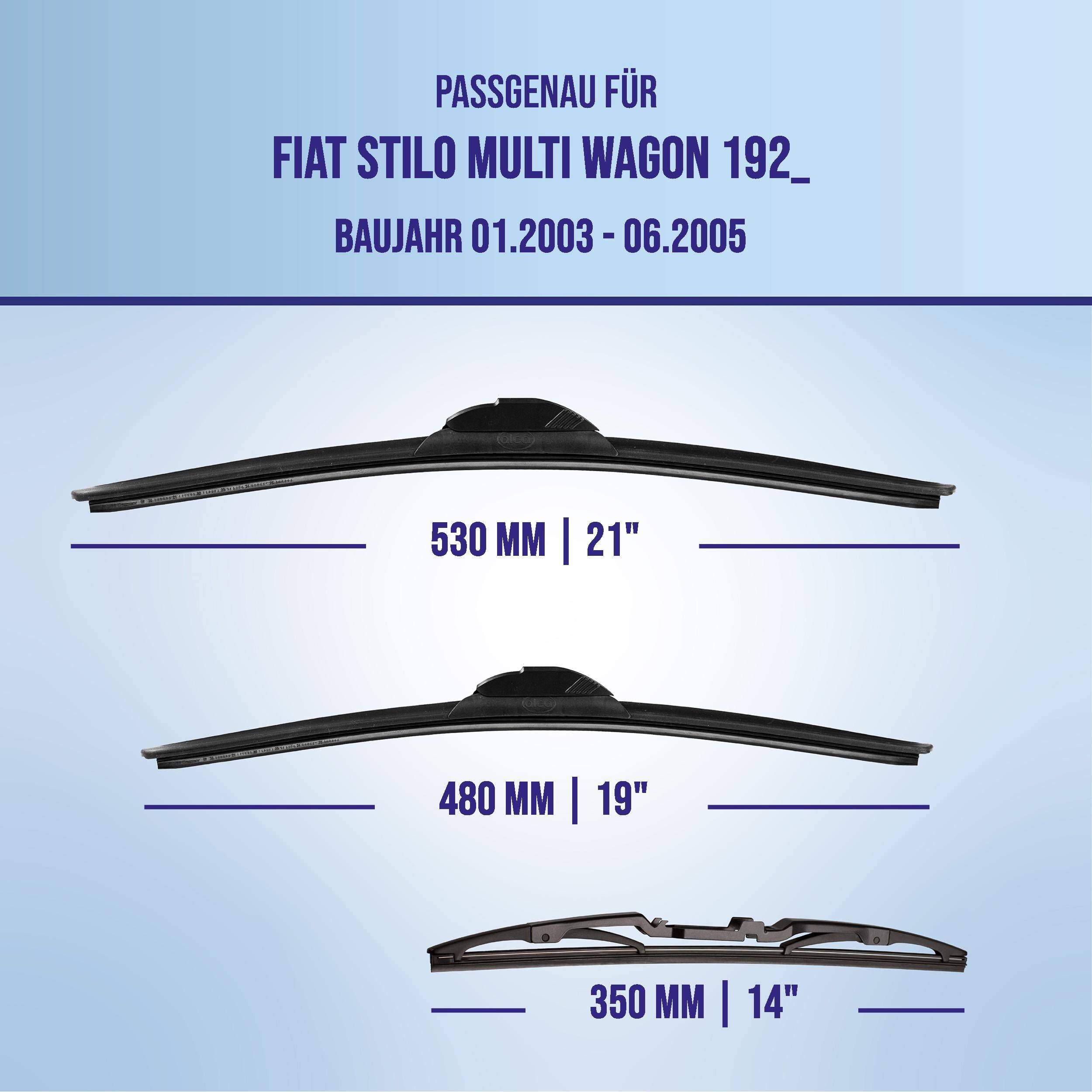 Diagramm zur Montage von Scheibenwischern für Fiat Stilo Multi Wagon 192, Modelljahre 01.2003-06.2005: 530 mm/21