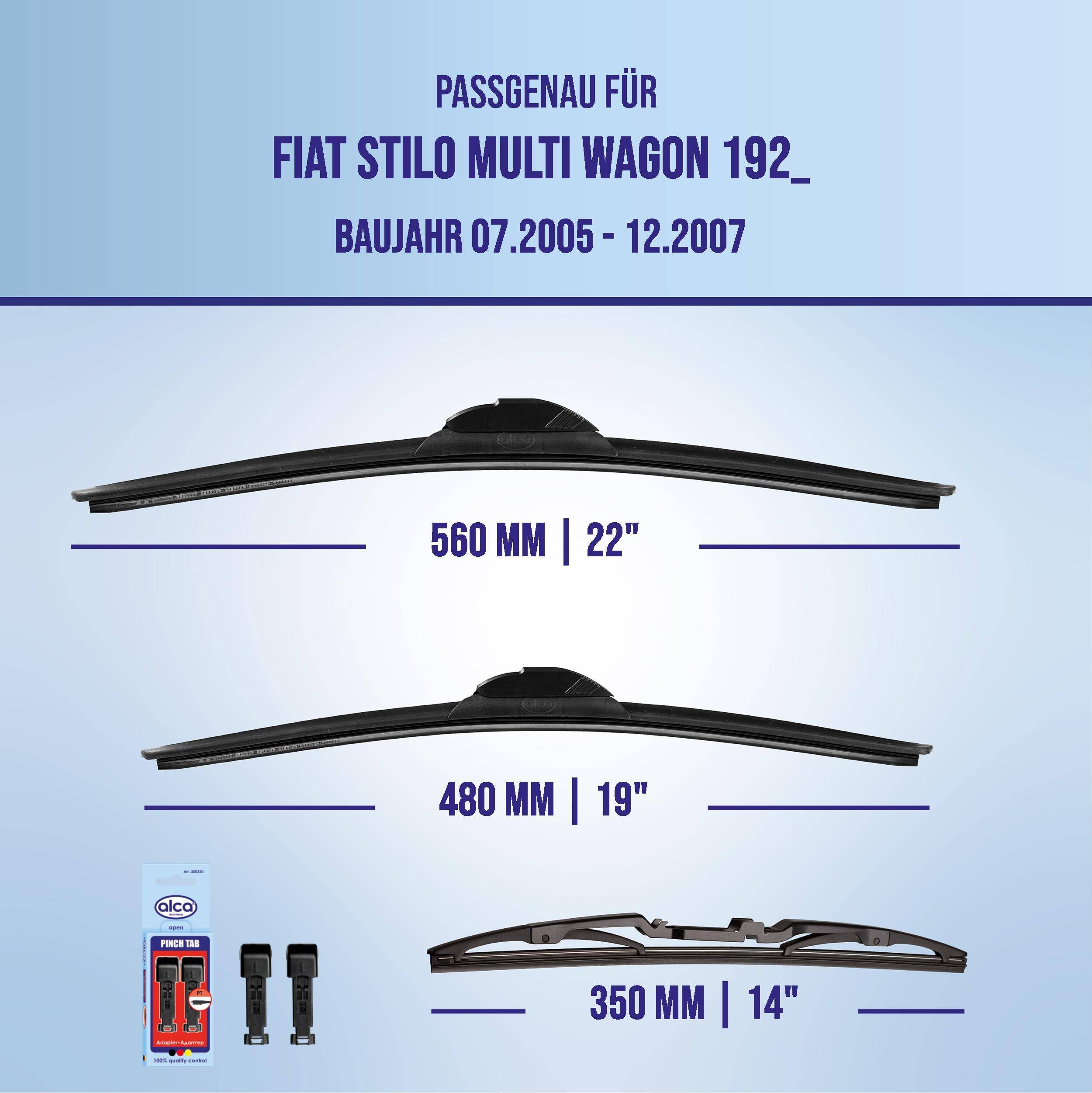 alca® Scheibenwischer Komplettset für FIAT STILO Multi Wagon 07.2005 - 12.2007, SUPER FLAT
