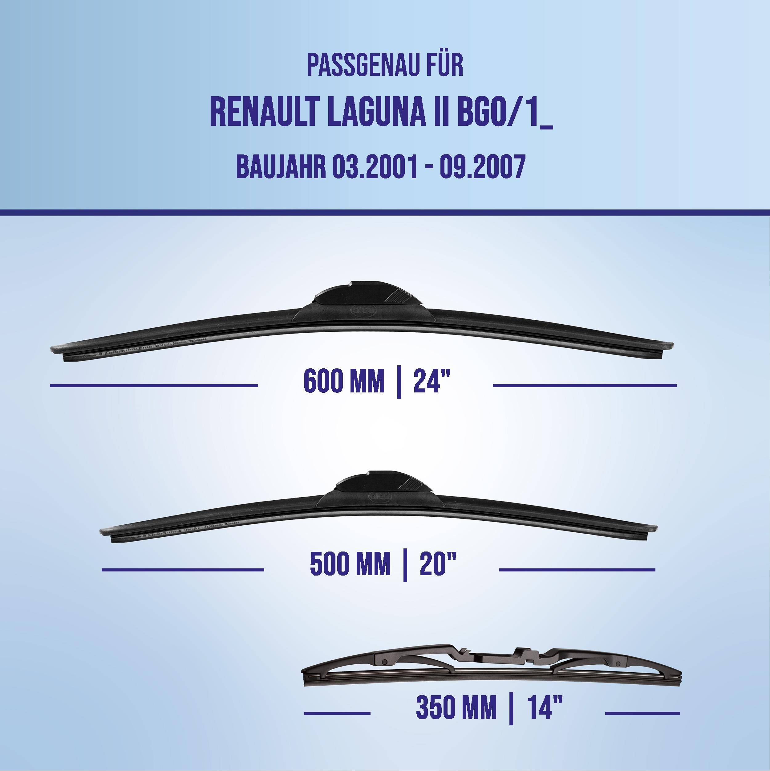 Kompatibilitätstabelle für Renault Laguna II BGO/1, Baujahre 03.2001-09.2007, mit Wischergröße 600 mm (24