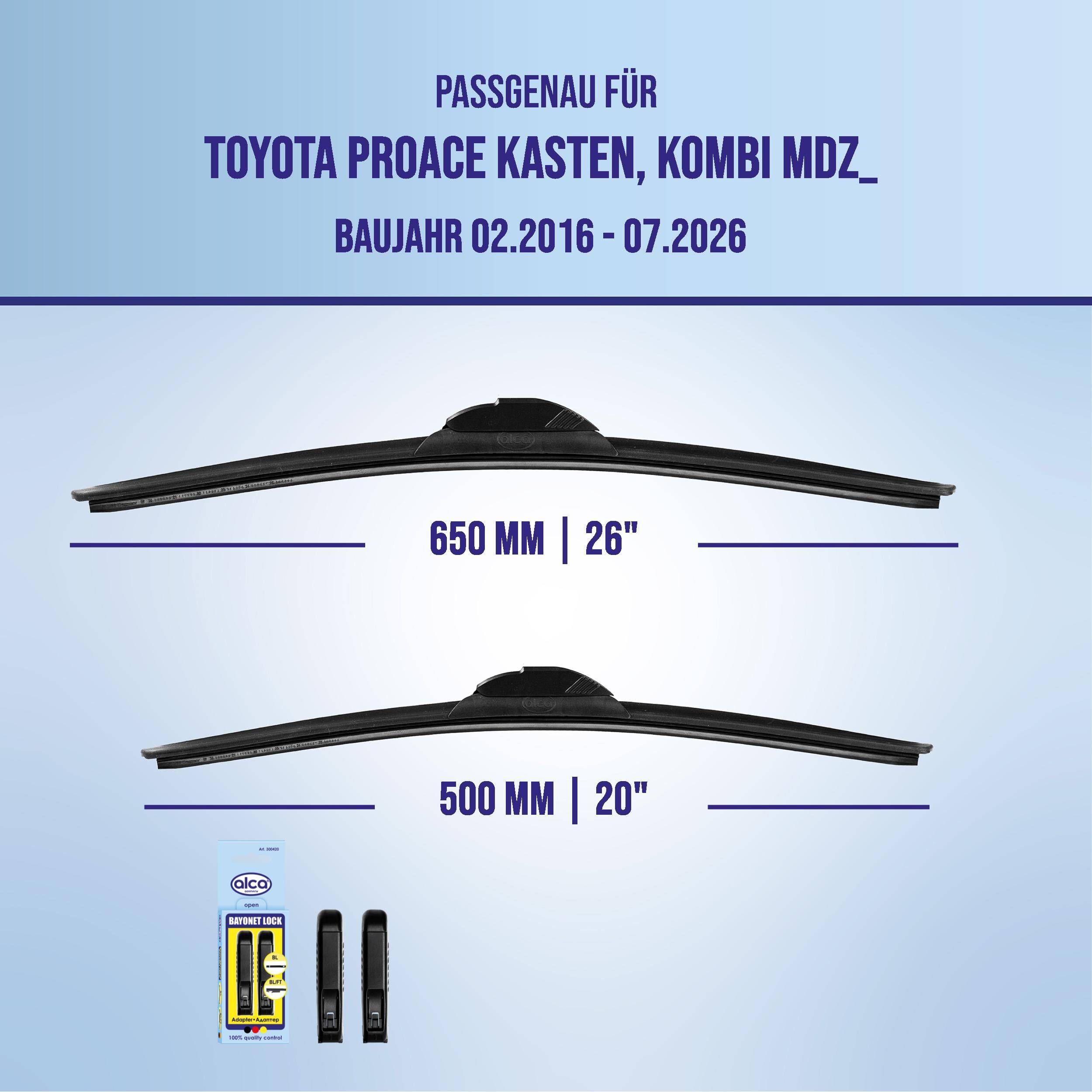Grafik zur Scheibenwischer-Montage für „Toyota Proace Kasten, Kombi MDZ