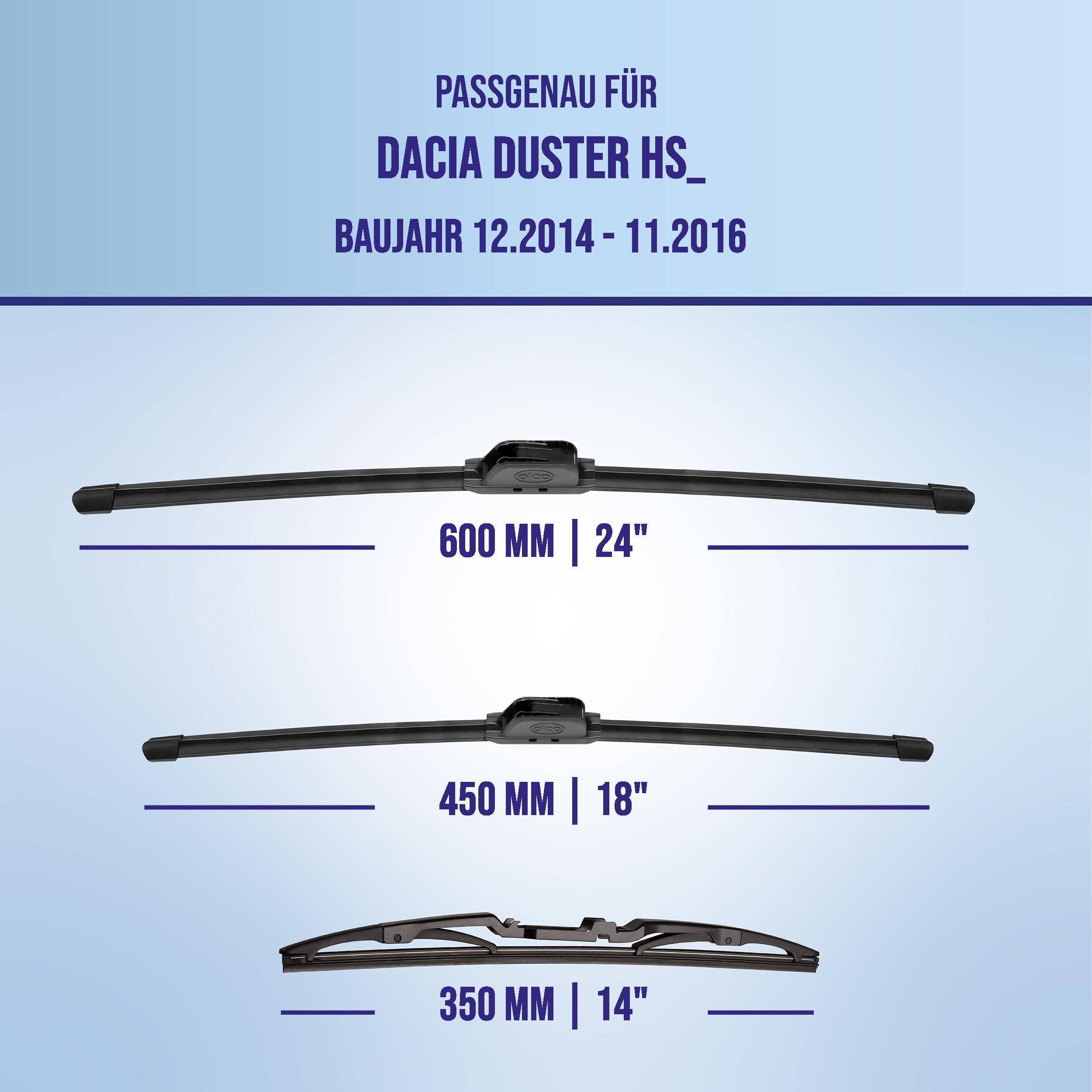 alca® Scheibenwischer Komplettset für DACIA DUSTER 12.2014 - 11.2016, U-FLAT Flachbalkenwischer,