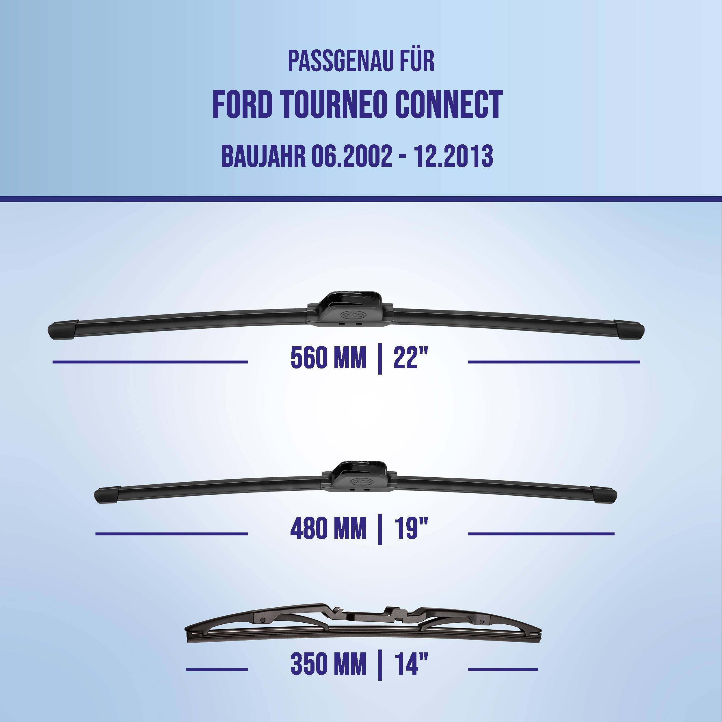alca® Scheibenwischer Komplettset für FORD TOURNEO CONNECT 06.2002 - 12.2013, U-FLAT Flachbalkenwischer,