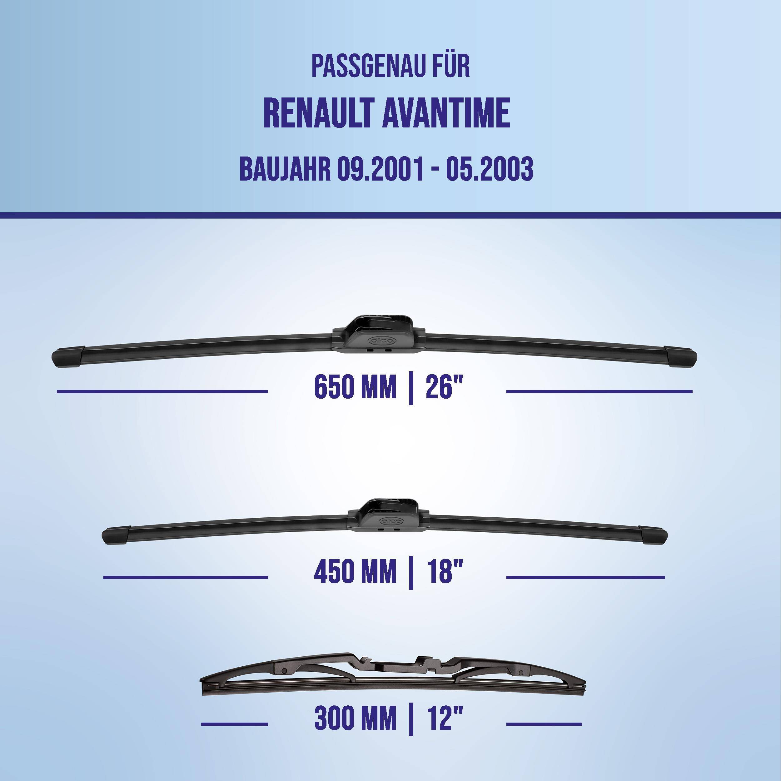 Schleifenblatt-Kompatibilitätsleitfaden für Renault Avantime, Modelljahre 09.2001-05.2003: 650 mm (26