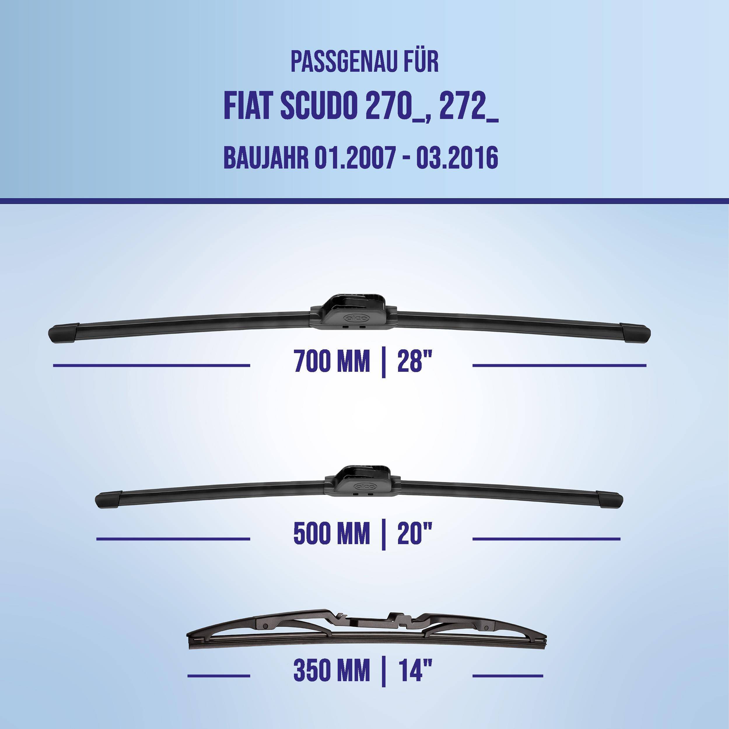 Scheibenwischer für Fiat Scudo 270/272, Modelljahre 01.2007-03.2016, in drei Größen: 700 mm/28