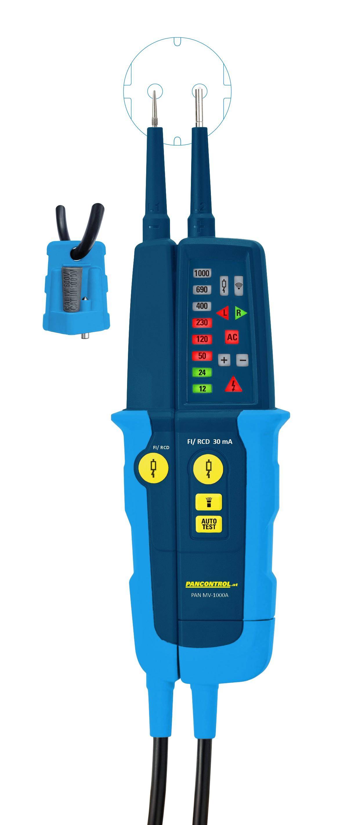 Pancontrol MV-1000A, Spannungs- & Durchgangsprüfer mit LED-Anzeige, 12-1000V, FI-Test