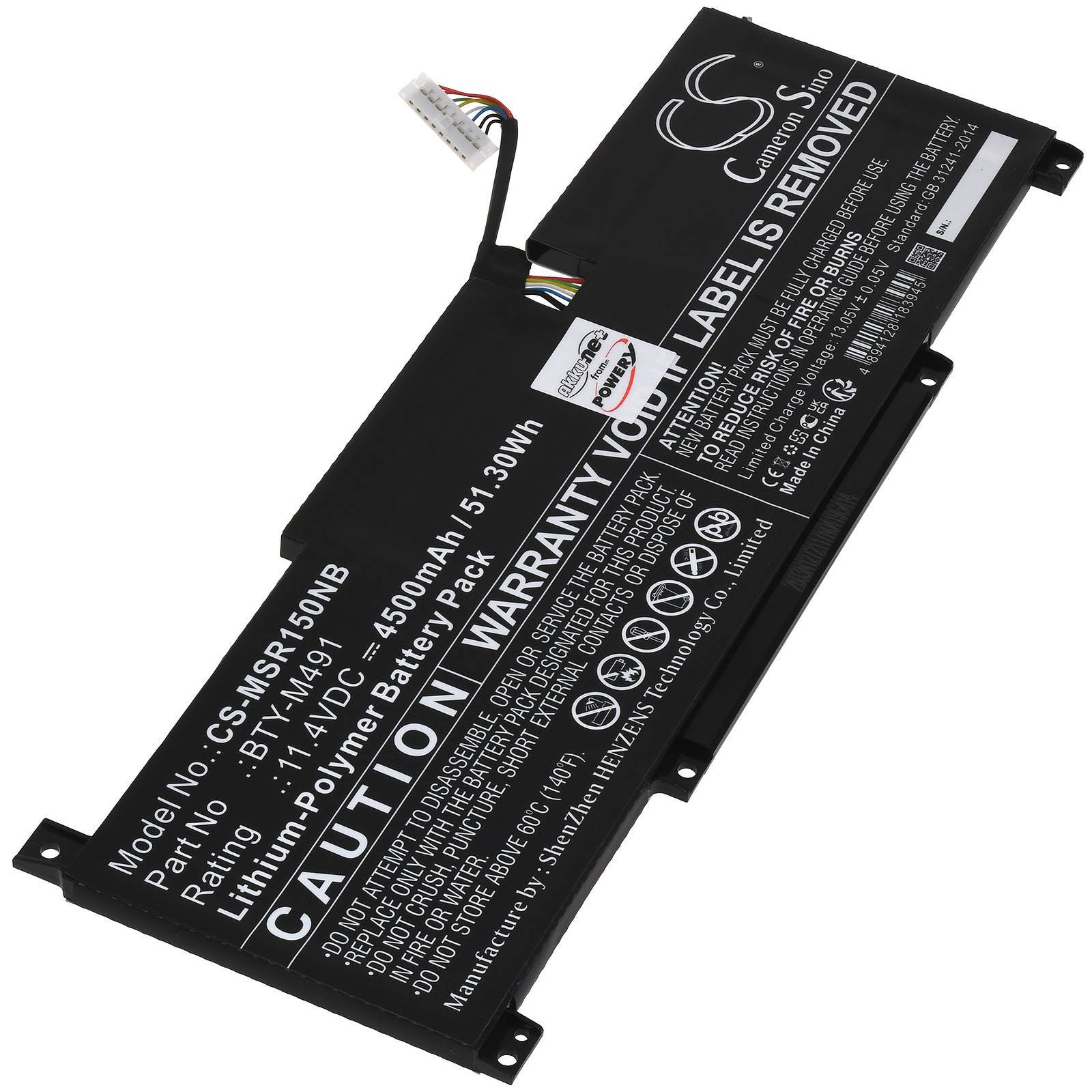 Powery Akku für MSI Modern 15 A11MU-1028TW Laptop weißer 8-Pin Stecker, 11,4V, Li-Polymer
