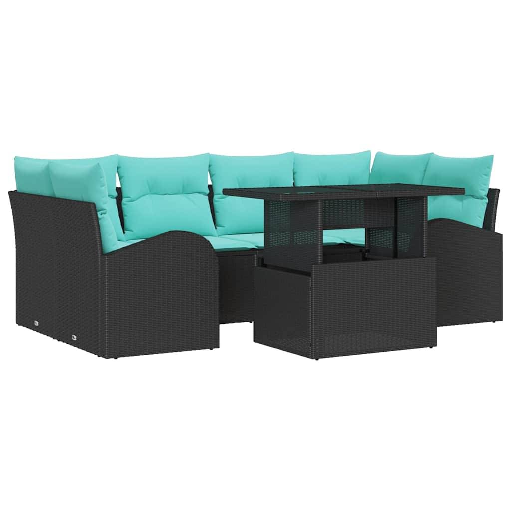 vidaXL Gartensofa-set mit Kissen mit Speicher 7 pcs Schwarz und Türkis