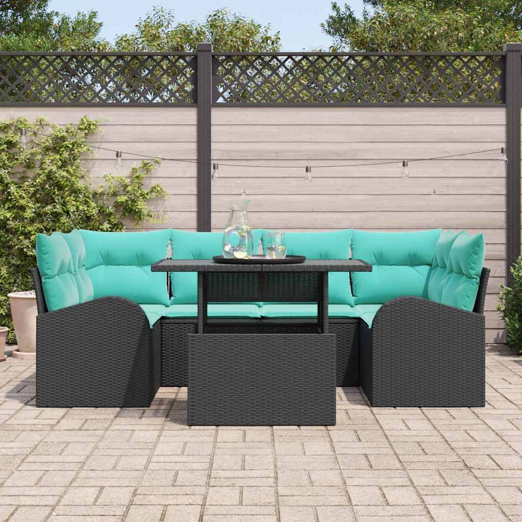 vidaXL Gartensofa-set mit Kissen mit Speicher 7 pcs Schwarz und Türkis