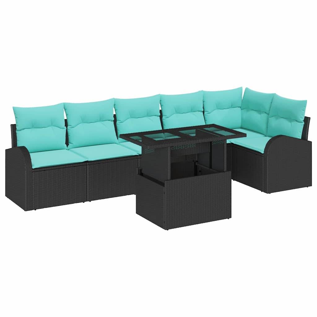 vidaXL Gartensofa-set mit Kissen 7 pcs Schwarz Poly Rattan