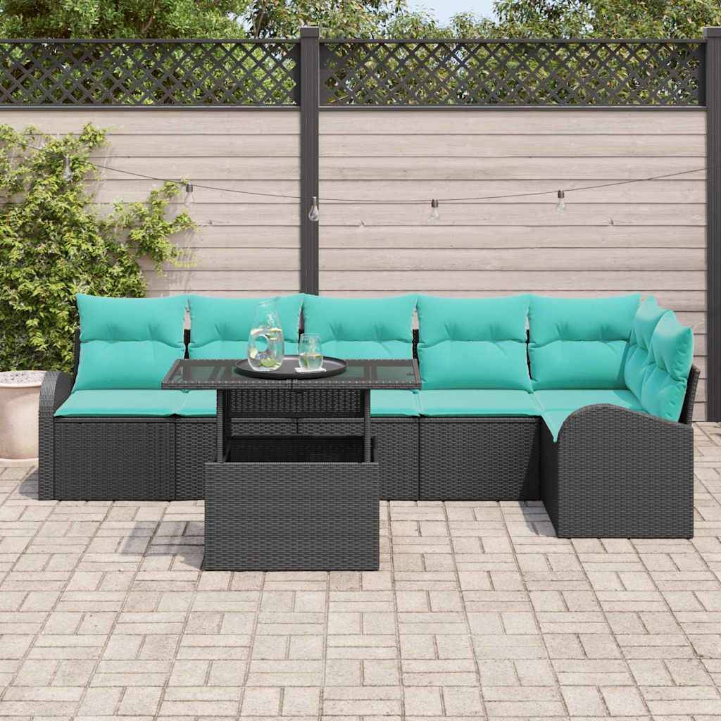 vidaXL Gartensofa-set mit Kissen 7 pcs Schwarz Poly Rattan