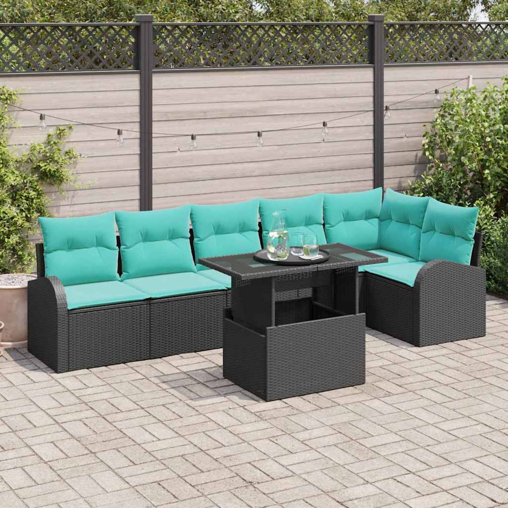 vidaXL Gartensofa-set mit Kissen 7 pcs Schwarz Poly Rattan