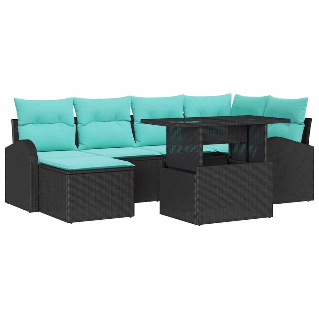 vidaXL Garten-Sofa-Set mit Speicher 7 pcs Schwarz Poly Rattan