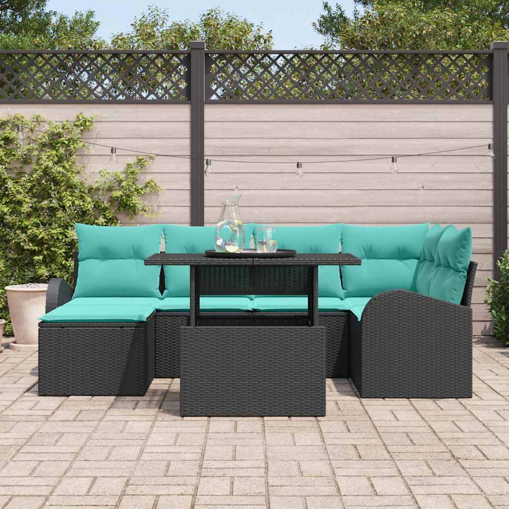 vidaXL Garten-Sofa-Set mit Speicher 7 pcs Schwarz Poly Rattan