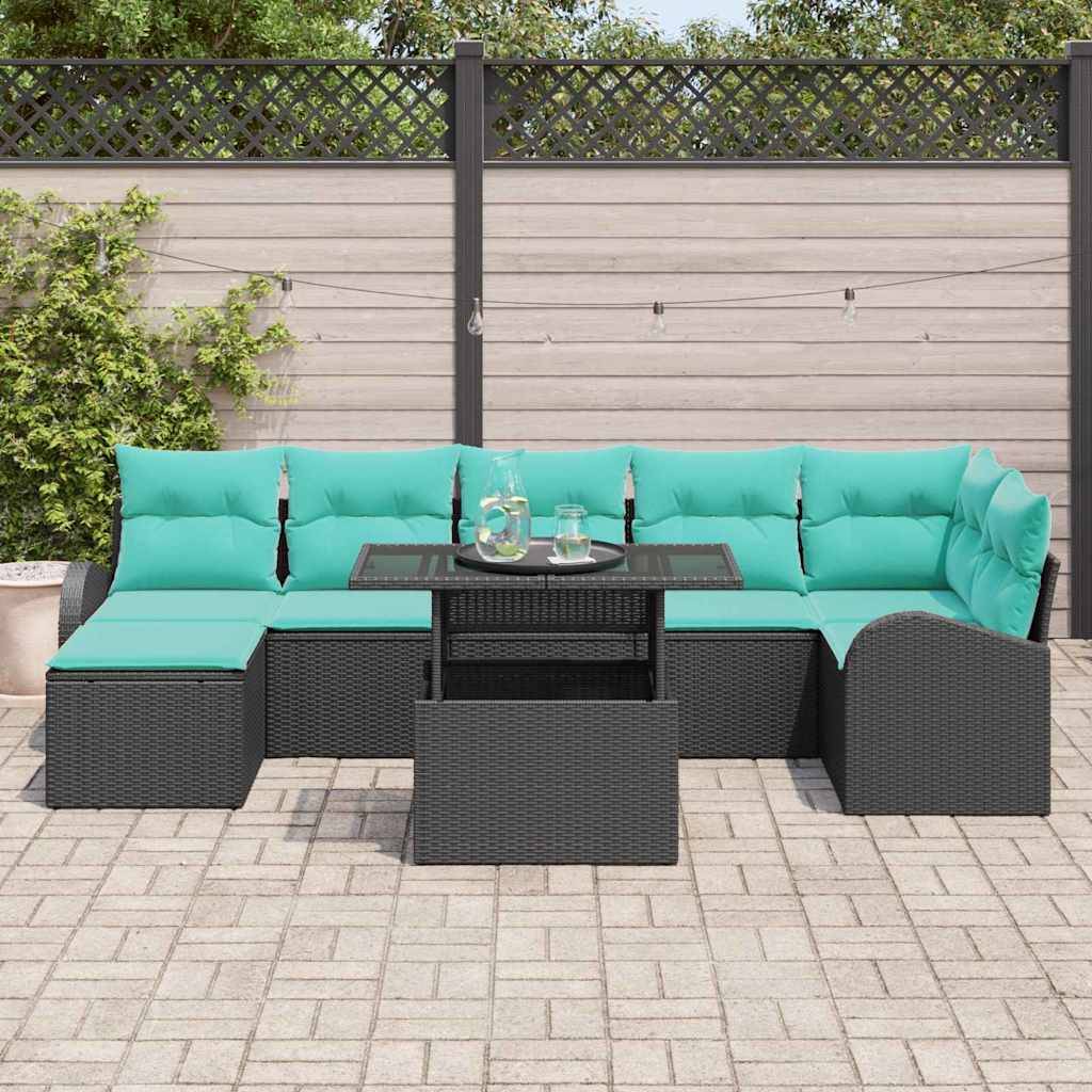 vidaXL Gartensofa-set mit Kissen 8 pcs Schwarz Poly Rattan