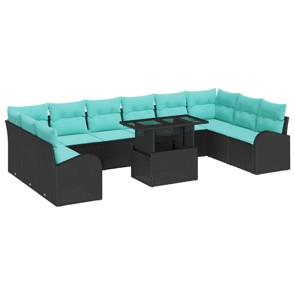 vidaXL Gartensofa-set mit Kissen 11 pcs Schwarz Poly Rattan