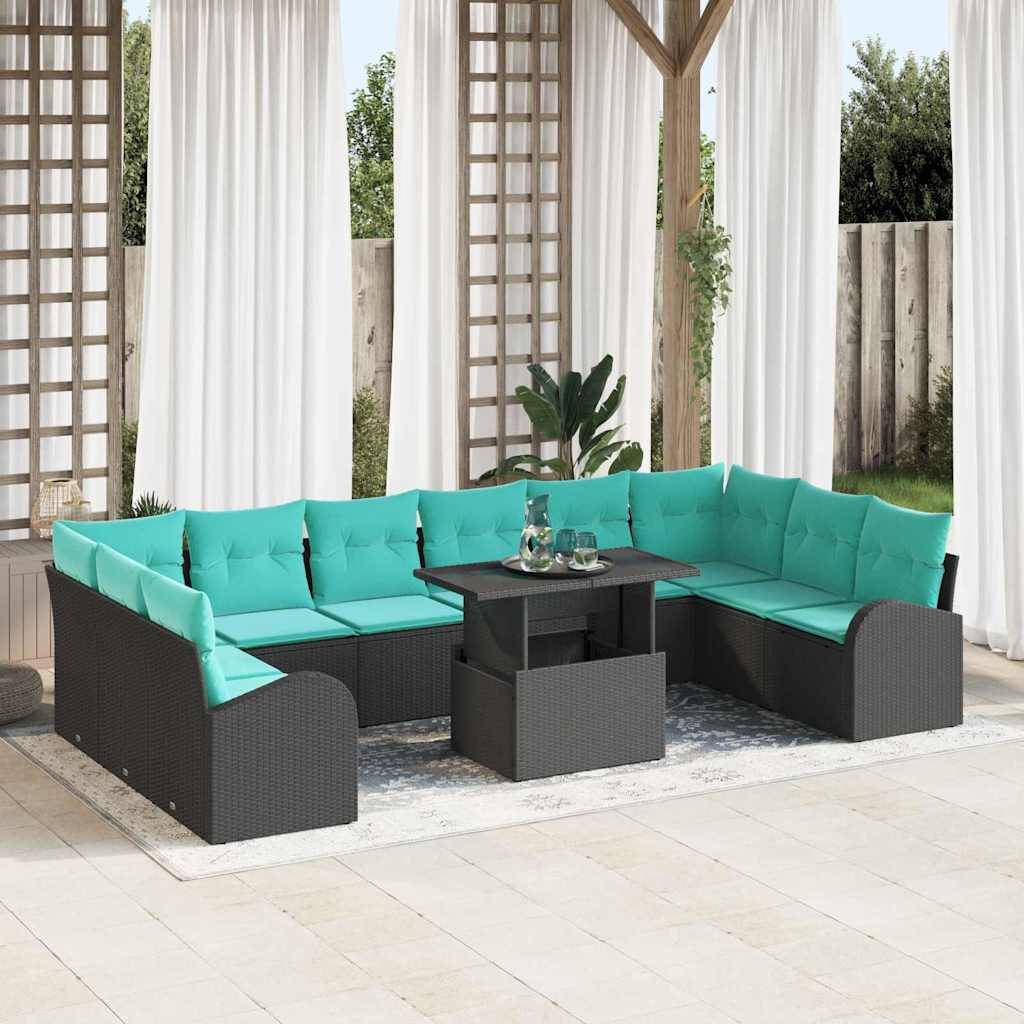 vidaXL Gartensofa-set mit Kissen 11 pcs Schwarz Poly Rattan