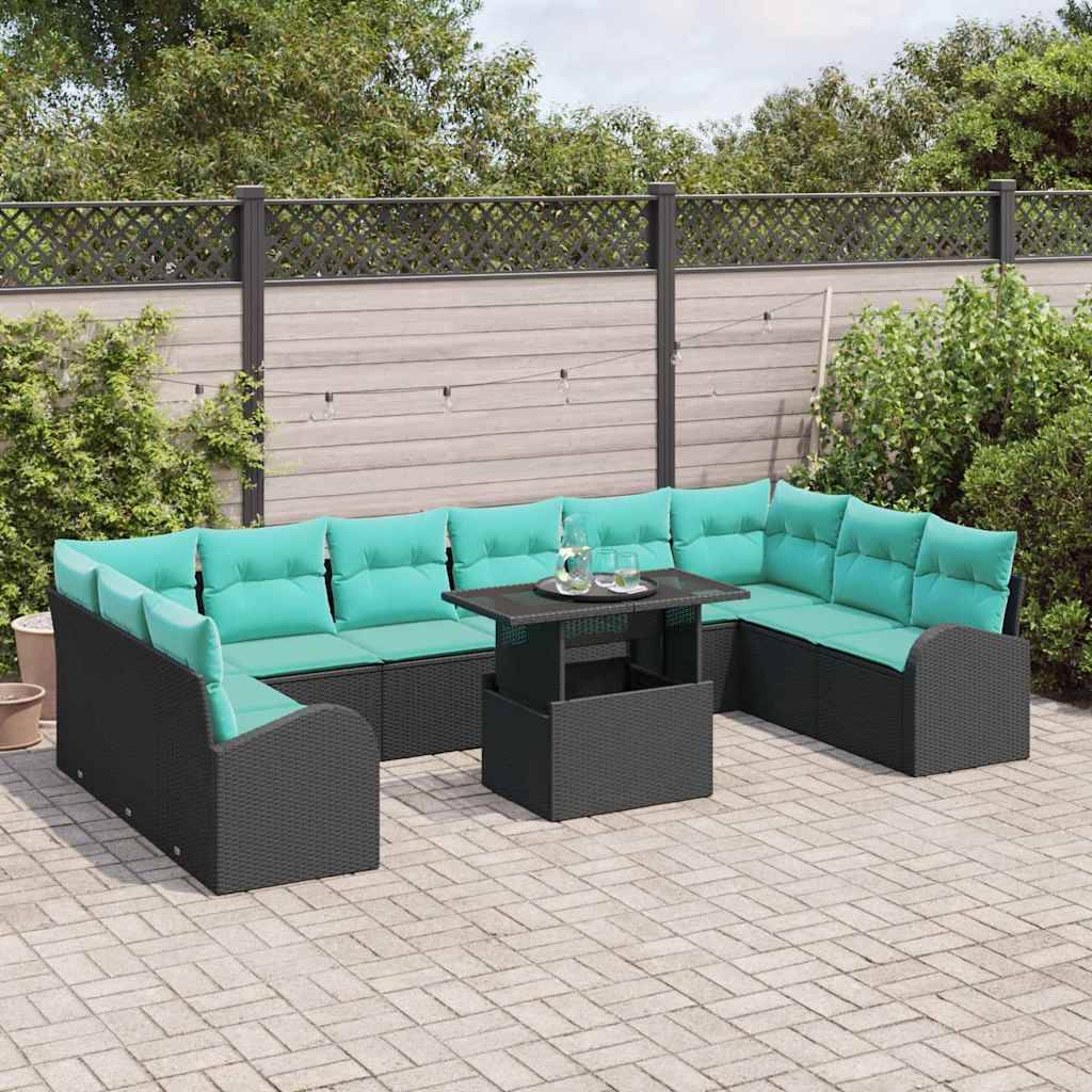 vidaXL Gartensofa-set mit Kissen 11 pcs Schwarz Poly Rattan