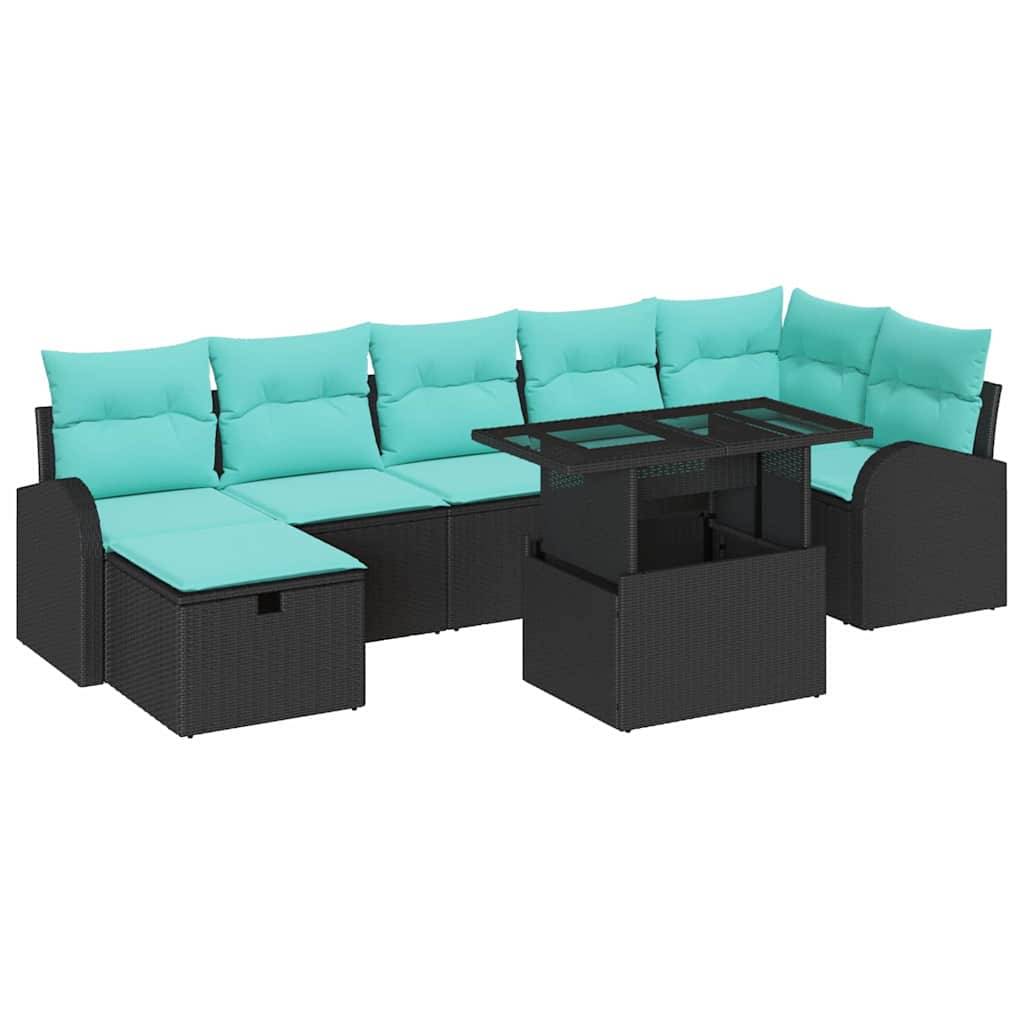 vidaXL Garten-Sofa-Set mit Kissen 8 pcs Schwarz Poly Rattan